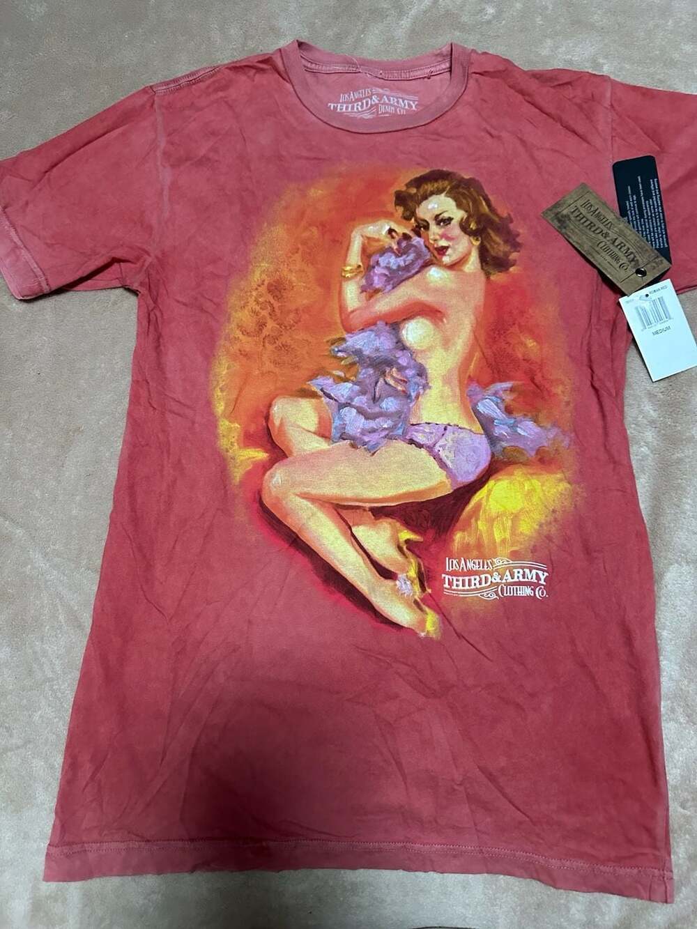 NWT - Third & Army Vintage Pinup Girl Burlesque Graphic T-Shirt - Roman Red
